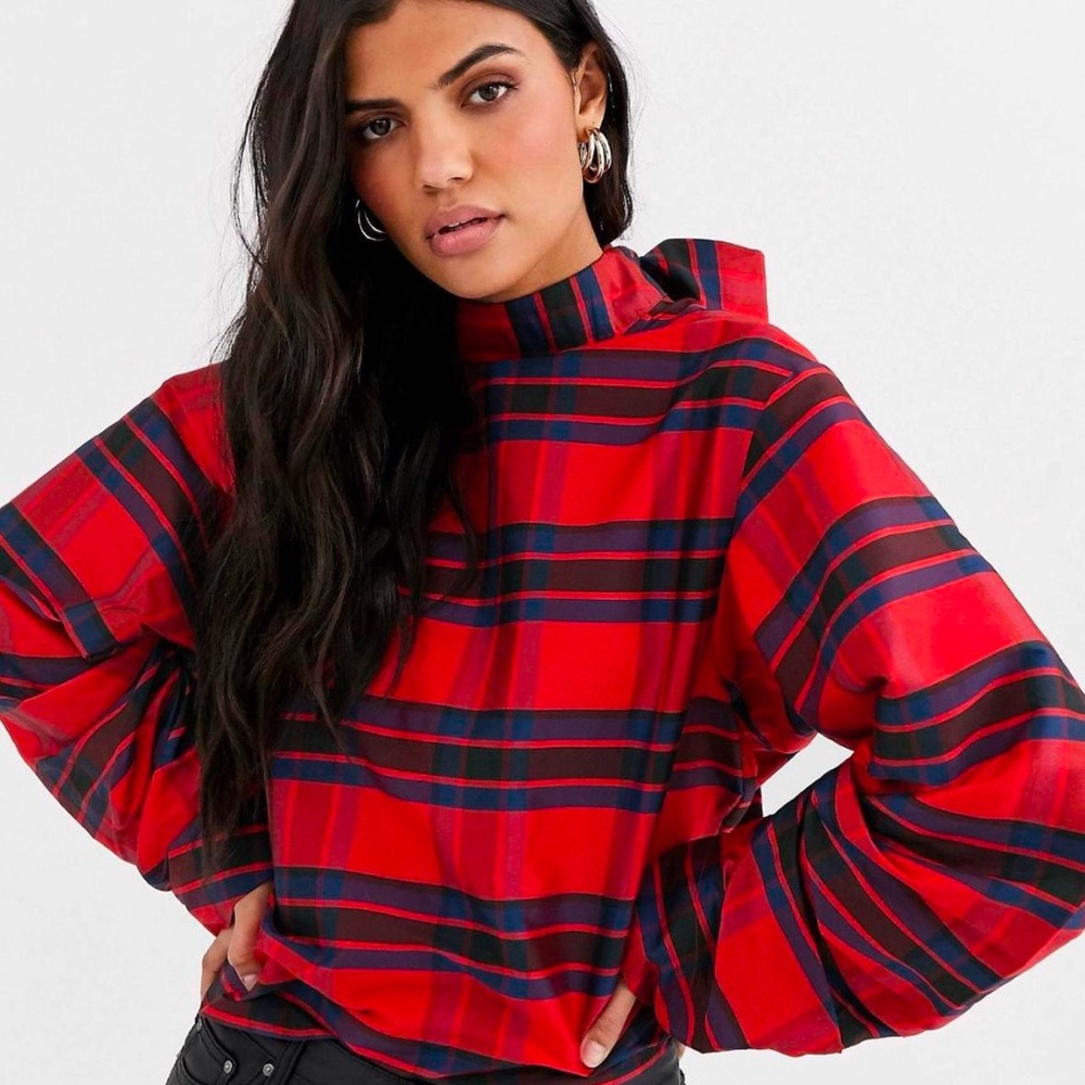 ASOS DESIGN Women’s Blouse Size 4 Red Plaid Taffeta Top